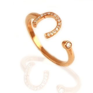 925 Sterling Silver rose gold plated ring with white cubic zirconia and horseshoe design - 
