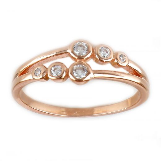 925 Sterling Silver rose gold plated ring with six white cubic zirconia