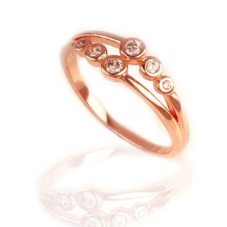 925 Sterling Silver rose gold plated ring with six white cubic zirconia - 
