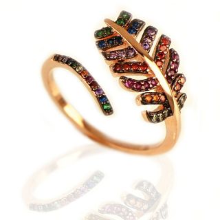 925 Sterling Silver rose gold plated ring with leaf design and multicolored cubic zirconia - 