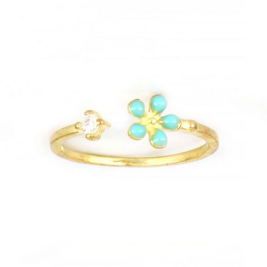 925 Sterling Silver gold plated ring with a daisy and cubic zirconia