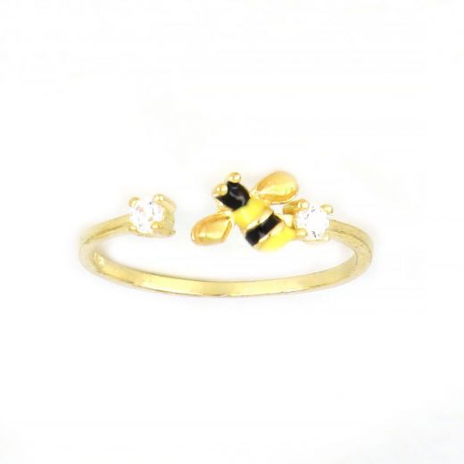 925 Sterling Silver gold plated ring with a honey bee and cubic zirconia