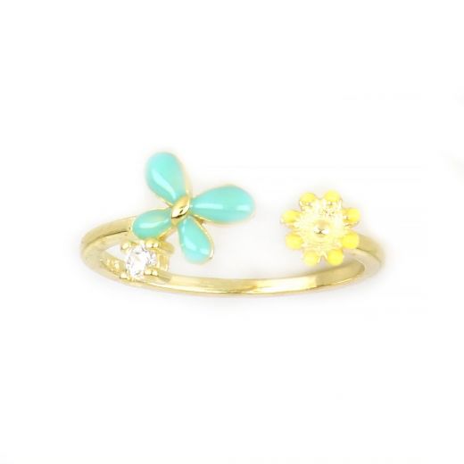 925 Sterling Silver gold plated ring with a butterfly and cubic zirconia