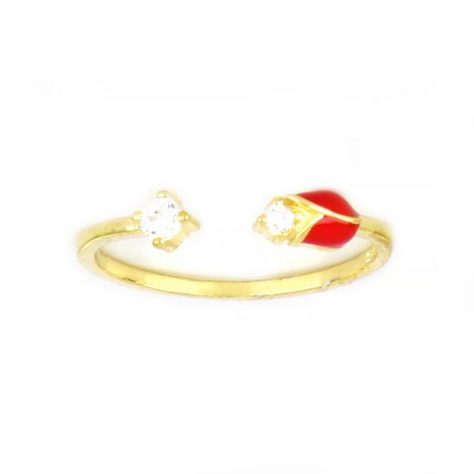 925 Sterling Silver gold plated ring with a ladybird beetle and cubic zirconia