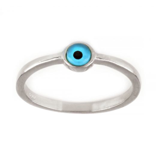 925 Sterling Silver rhodium plated ring with an evil eye