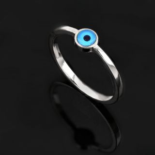 925 Sterling Silver rhodium plated ring with an evil eye - 