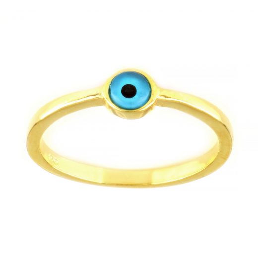 925 Sterling Silver gold plated ring with an evil eye
