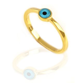925 Sterling Silver gold plated ring with an evil eye - 