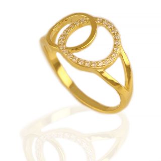 925 Sterling Silver gold plated ring with cubic zirconia - 