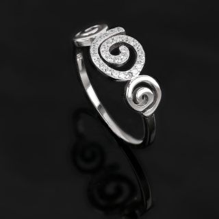 925 Sterling Silver rhodium plated ring with cubic zirconia and spiral design - 