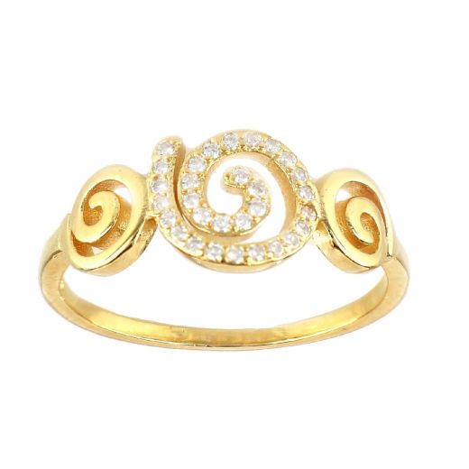 925 Sterling Silver gold plated ring with cubic zirconia and spiral design
