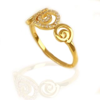 925 Sterling Silver gold plated ring with cubic zirconia and spiral design - 