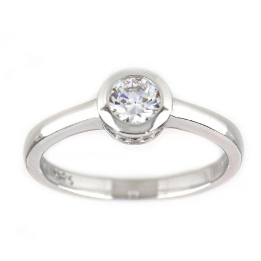 925 Sterling Silver rhodium plated ring with cubic zirconia (solitaire) 7mm