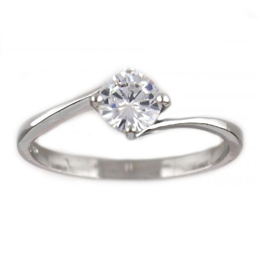 925 Sterling Silver rhodium plated ring with cubic zirconia (solitaire)