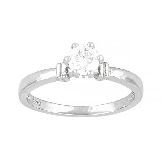 925 Sterling Silver rhodium plated ring with cubic zirconia (solitaire) 6mm