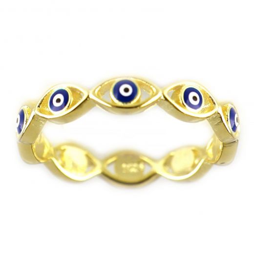 Δακτυλίδι ασημένιο επίχρυσο σχέδιο και ματάκια