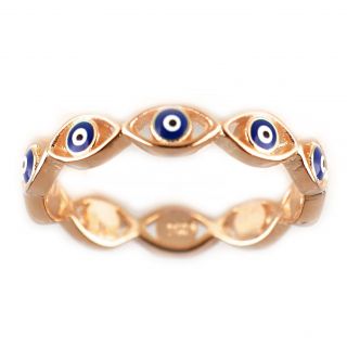 Δακτυλίδι ασημένιο επιροδιωμένο με κομψό σχέδιο και ματάκια σε ροζ επιχρύσωμα