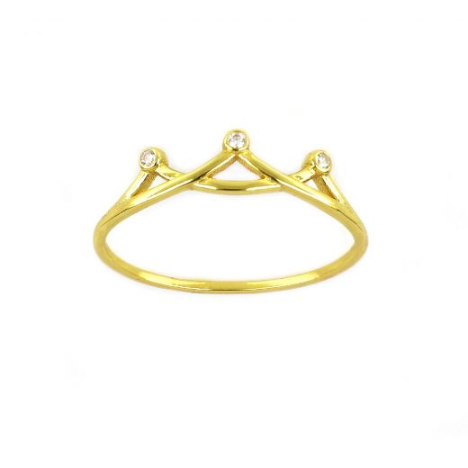 925 Sterling Silver gold plated ring with 3 peaks with cubil zirconia
