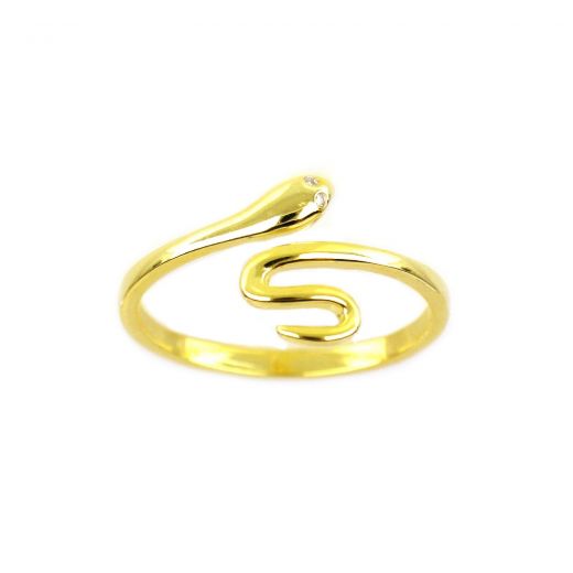 925 Sterling Silver gold plated ring snake with twisted tail SNAKES COLLECTION