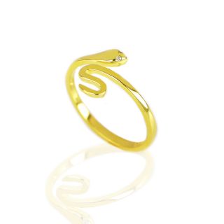 Ασημένιο δακτυλίδι επίχρυσο φίδι με στριφτή ουρά συλλογής ΦΙΔΙΑ - 