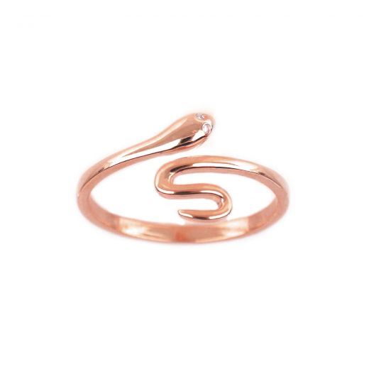 Ασημένιο δακτυλίδι με ροζ επιχρύσωμα φίδι με στριφτή ουρά συλλογής ΦΙΔΙΑ