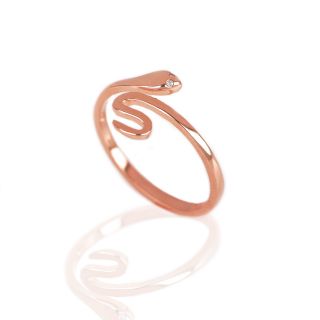 Ασημένιο δακτυλίδι με ροζ επιχρύσωμα φίδι με στριφτή ουρά συλλογής ΦΙΔΙΑ - 