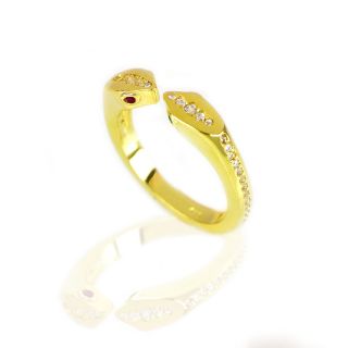 925 Sterling Silver gold plated ring snakes looking at each other with multicolor zirconia SNAKES COLLECTION - 