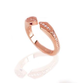 Ασημένιο δακτυλίδι με ροζ επιχρύσωμα αντικρυστά φίδια με πολύχρωμα ζιργκόν συλλογής ΦΙΔΙΑ - 