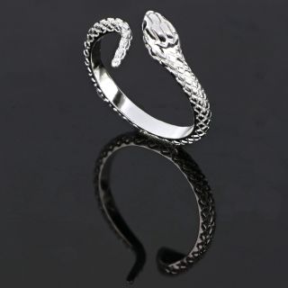 Ασημένιο δακτυλίδι επιροδιωμένο φίδι με ανάγλυφες φολίδες συλλογής ΦΙΔΙΑ - 