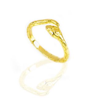 925 Sterling Silver gold plated ring snake with embossed scales SNAKES COLLECTION - 