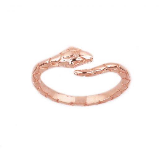 Ασημένιο δακτυλίδι με ροζ επιχρύσωμα φίδι με ανάγλυφες φολίδες συλλογής ΦΙΔΙΑ