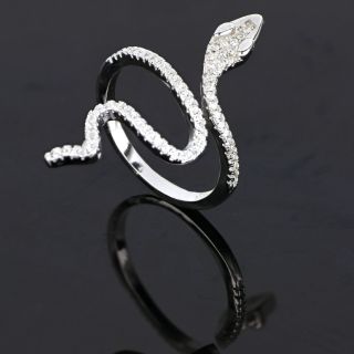 925 Sterling Silver rhodium plated ring twisted snake with cubic zirconia SNAKES COLLECTION - 