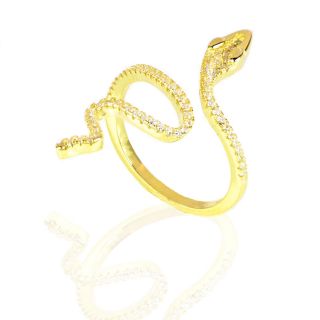 Ασημένιο δακτυλίδι επίχρυσο στριφτό φίδι με ζιργκόν συλλογής ΦΙΔΙΑ - 