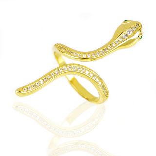 925 Sterling Silver gold plated ring snake design with multicolor cubic zirconia SNAKES COLLECTION - 