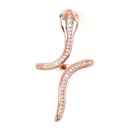 925 Sterling Silver rose gold plated ring snake design with multicolor cubic zirconia SNAKES COLLECTION