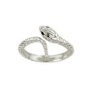 Ασημένιο δακτυλίδι επιροδιωμένο φίδι με φολίδες και μαύρα ζιργκόν στα μάτια συλλογής ΦΙΔΙΑ