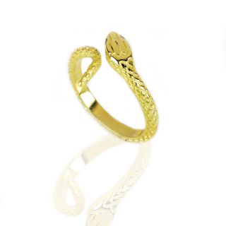 925 Sterling Silver gold plated ring snake with embossed scales and black cubic zirconia in the eyes  SNAKES COLLECTION - 