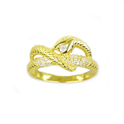925 Strerling silver gold plated ring snake twisted with cubic zirconia SNAKES COLLECTION