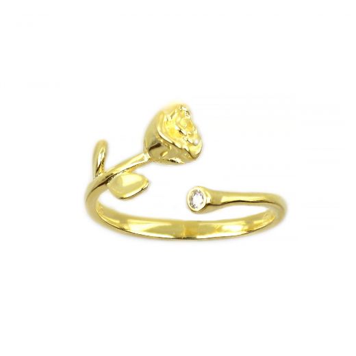 925 Sterling Silver gold plated ring with cubic zirconia rose design