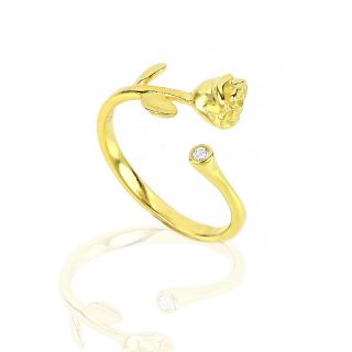 925 Sterling Silver gold plated ring with cubic zirconia rose design - 