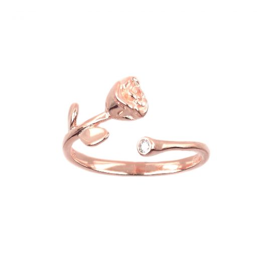 925 Sterling Silver rose gold plated ring with cubic zirconia rose design