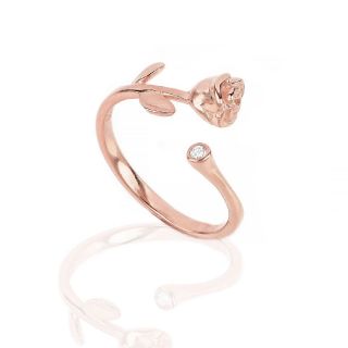 925 Sterling Silver rose gold plated ring with cubic zirconia rose design - 