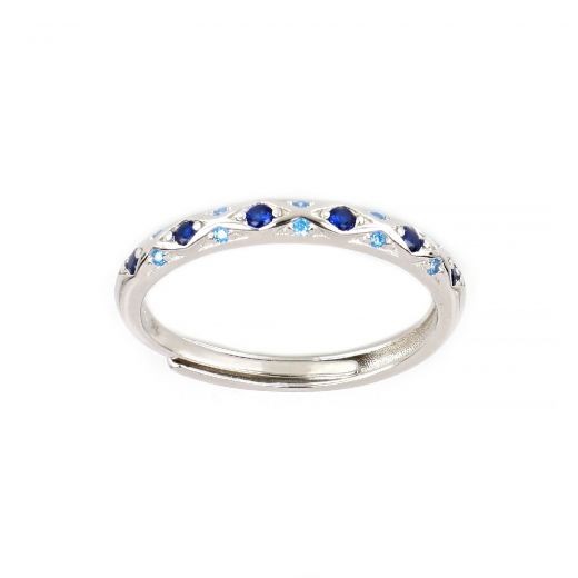 Ασημένιο δαχτυλίδι με μπλε και γαλάζια ζιργκόν