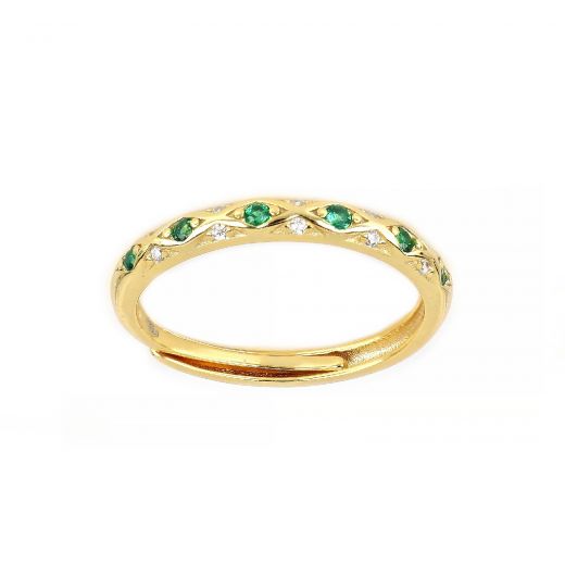 925 Sterling Silver gold plated ring with white and green cubic zirconia