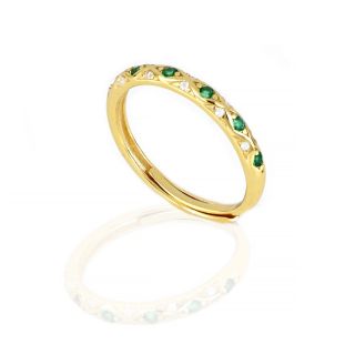 925 Sterling Silver gold plated ring with white and green cubic zirconia - 