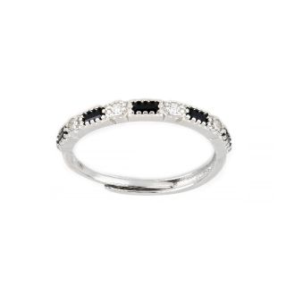 Ασημένιο δαχτυλίδι με μαύρα και λευκά ζιργκόν