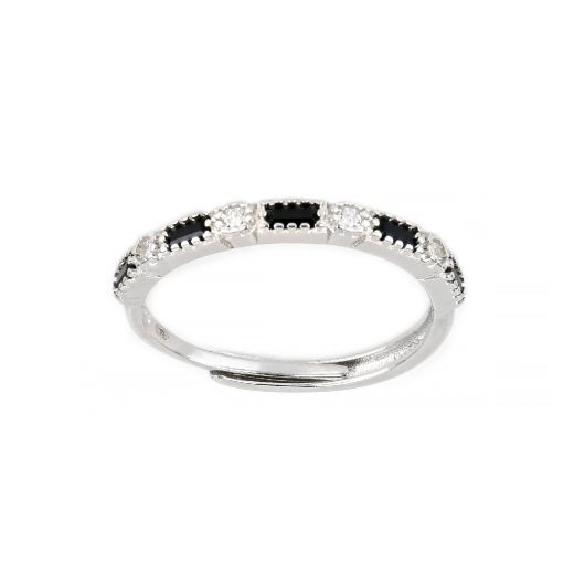 925 Sterling Silver ring with black and white cubic zirconia