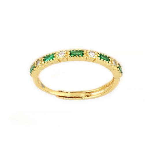 925 Sterling Silver gold plated ring with green and white cubic zirconia