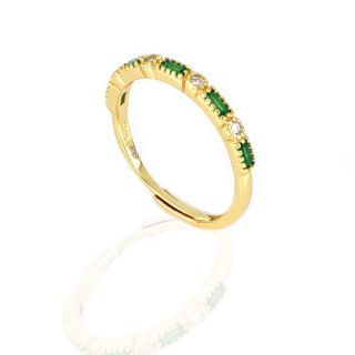 925 Sterling Silver gold plated ring with green and white cubic zirconia - 