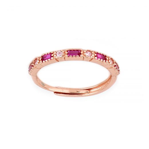 925 Sterling Silver rose gold plated ring with fucshia and pink cubic zirconia